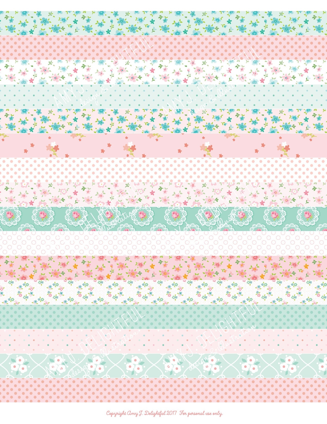 Printable WASHI TAPE Stickers digital File Instant Download Polka Dots Florals Bible Journaling Happy Planner DIY Pastel Pink Etsy
