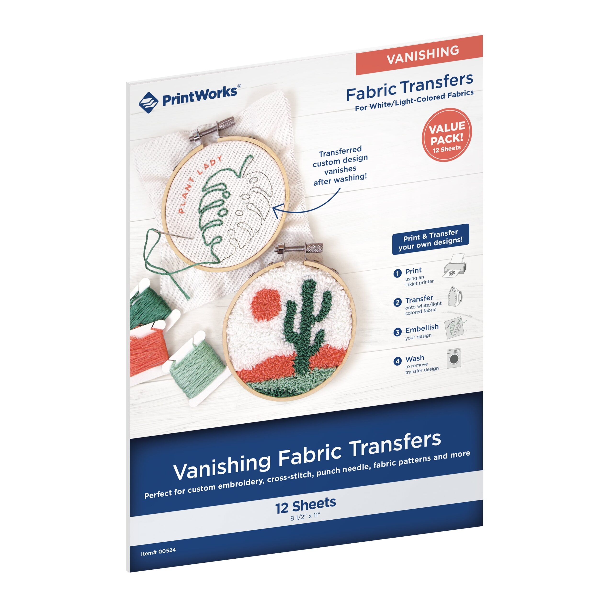 Printworks Vanishing Embroidery Transfer Paper 12 Sheets Iron On Printable Inkjet Compatible 8 5 X 11 Walmart