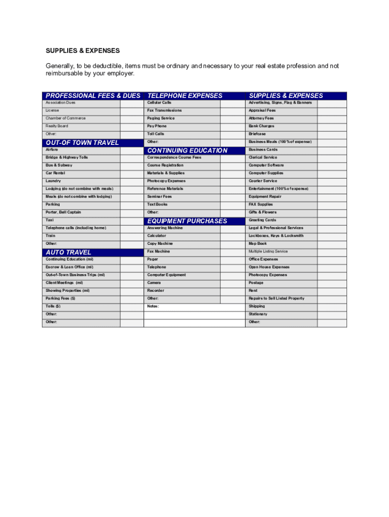 Printable Itemized Deductions Worksheet