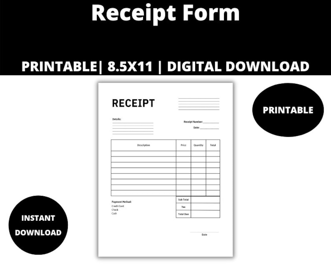 Printable Receipt Form