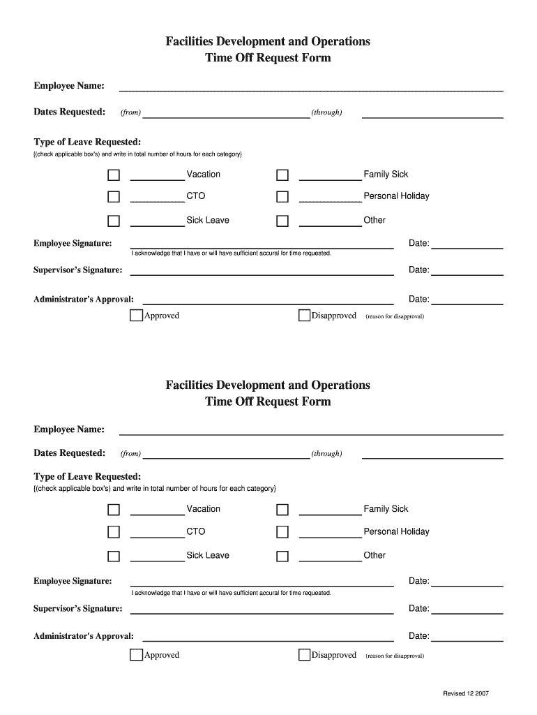 Printable Request For Time Off Form