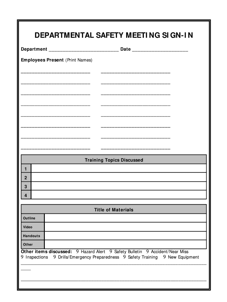 Safety Meeting Sign In Sheet Fill Out Sign Online DocHub