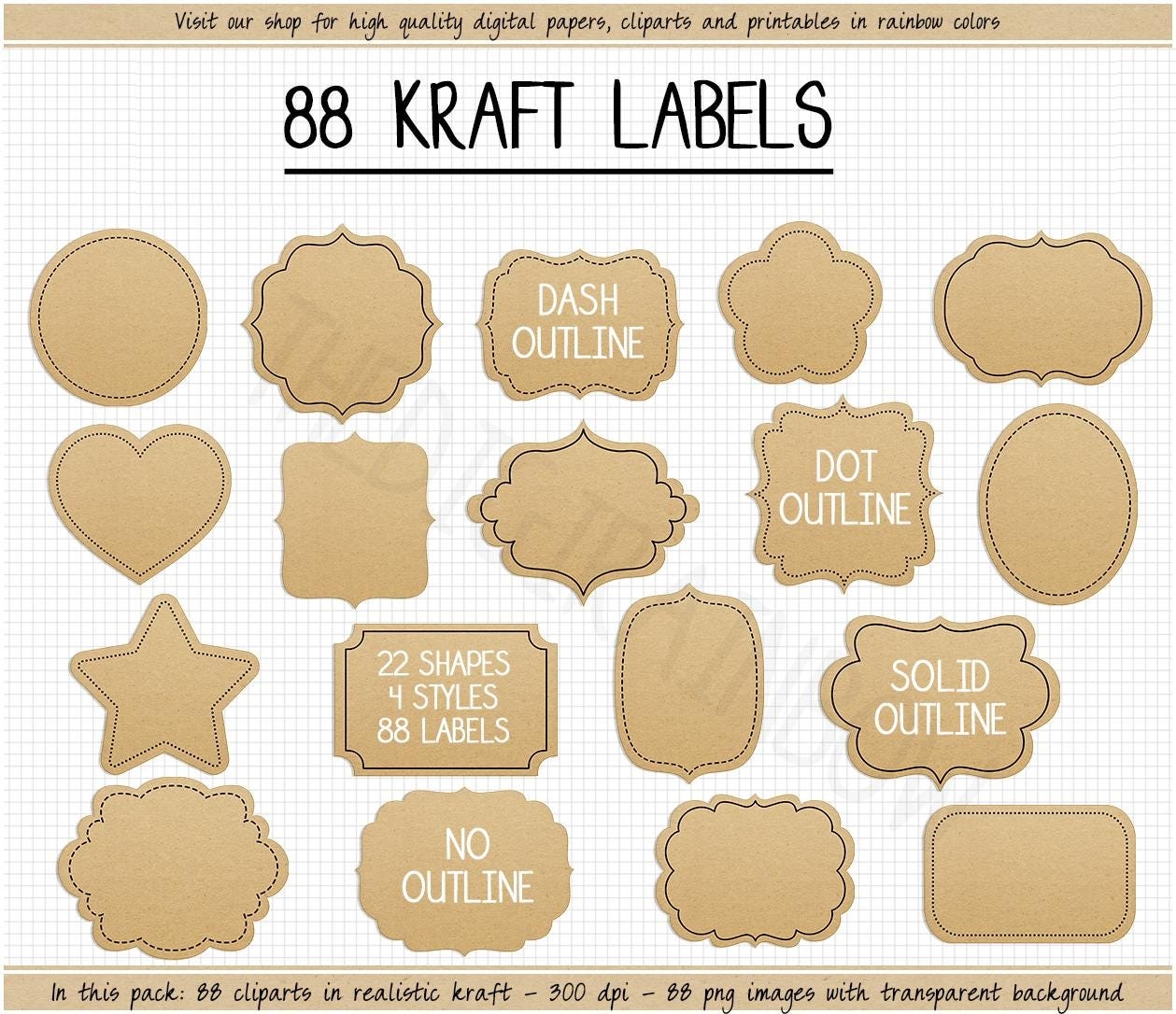 SALE Printable Kraft Paper Label Clipart Digital Cardboard Label Wedding Label Christmas Kraft Gift Tag Heart Label Printable School Sticker Etsy