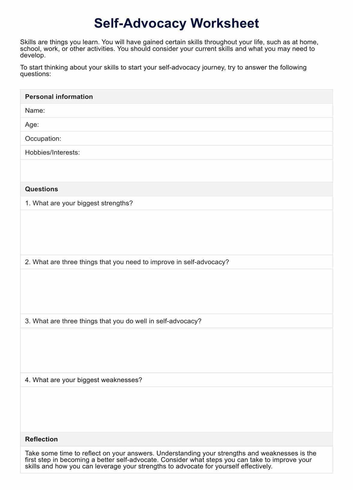 Self Advocacy Worksheet Example Free PDF Download