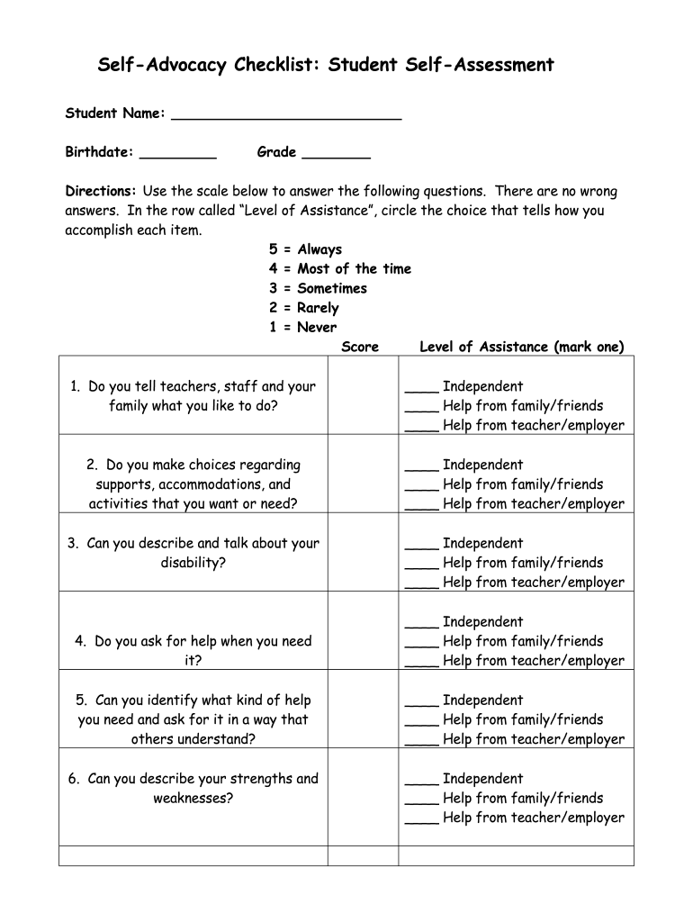 Self Advocacy Worksheets For Adults With Disabilities Fill Out Sign Online DocHub