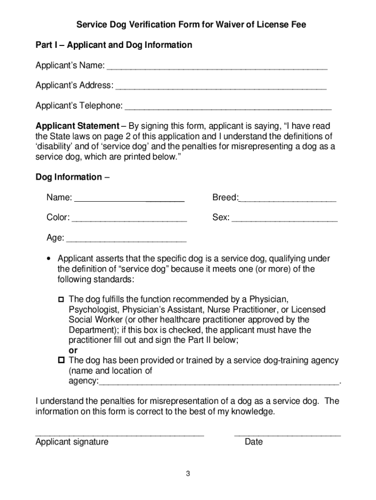 Service Dog Certification Download Fill Online Printable Fillable Blank PdfFiller