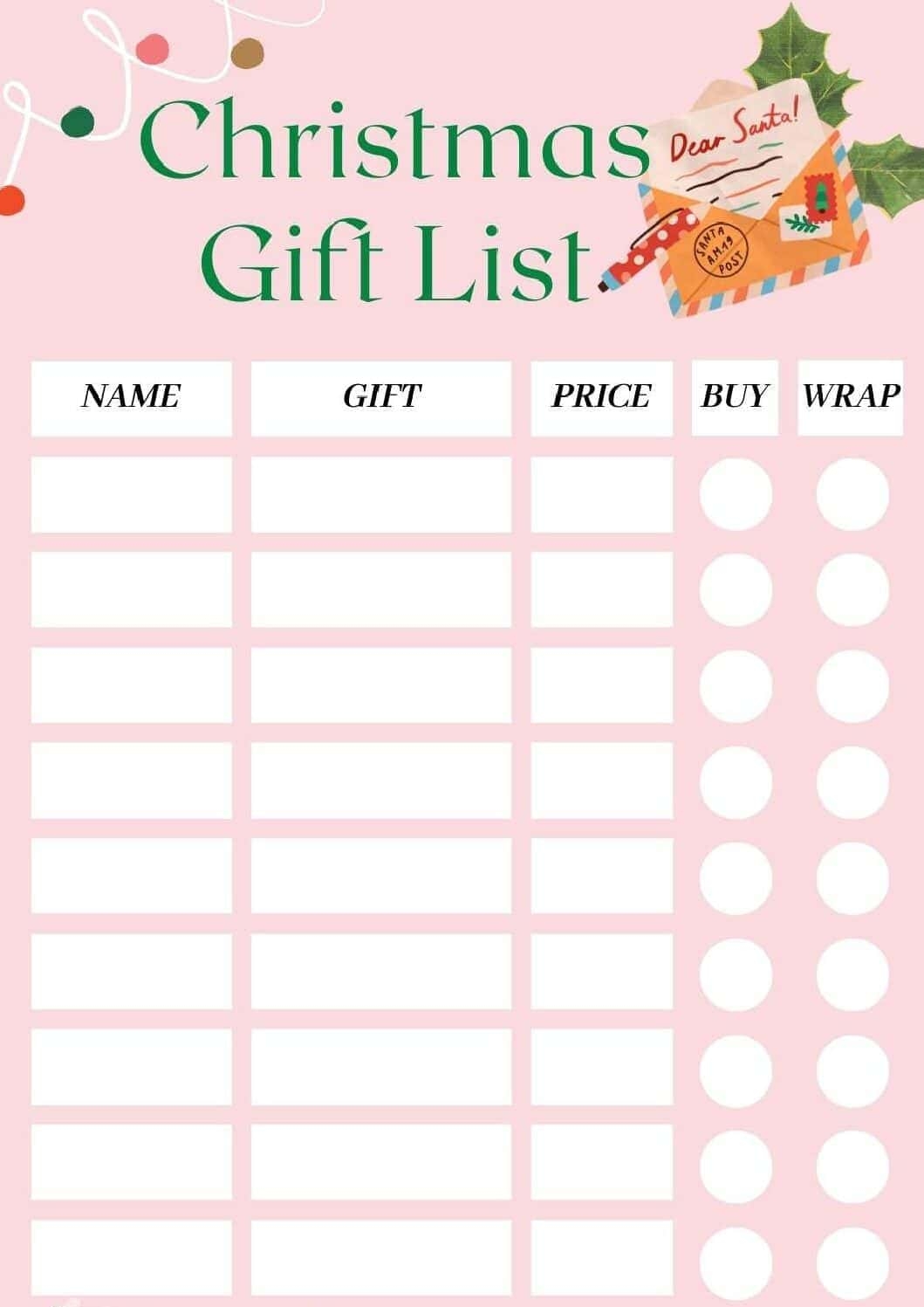 Printable Christmas List Paper