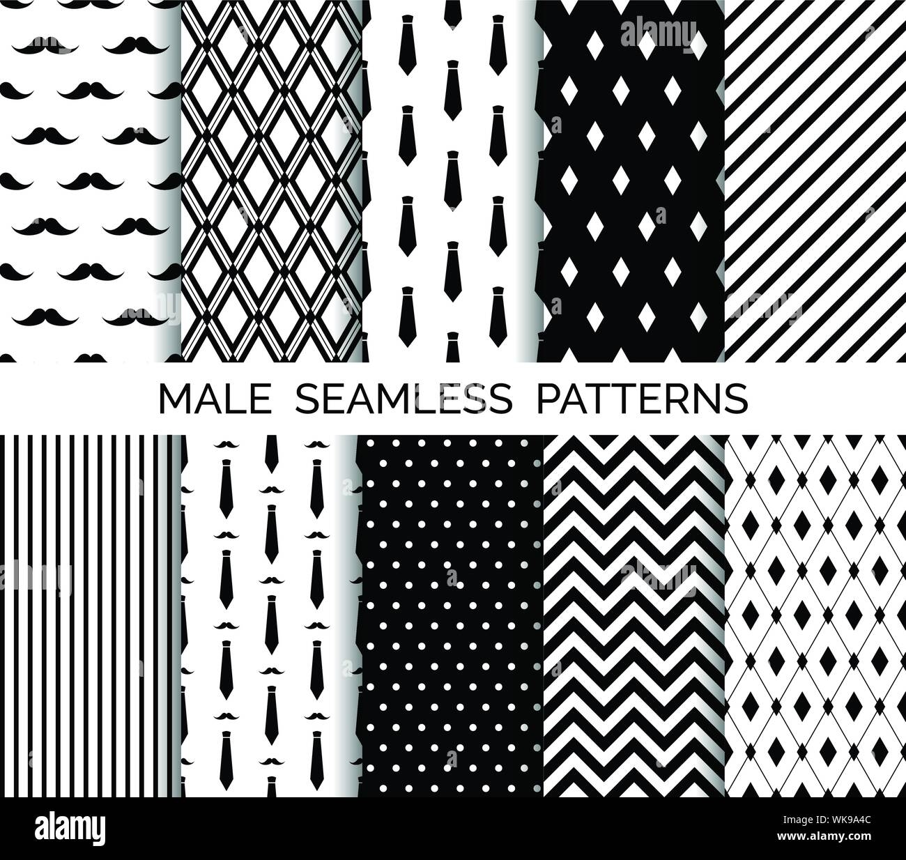 Set Of Printable Vector Male Seamless Patterns Wrapping Paper Wallpaper Fashion Print Design Black And White Backgrounds Neckties Mustaches Che Stock Vector Image Art Alamy