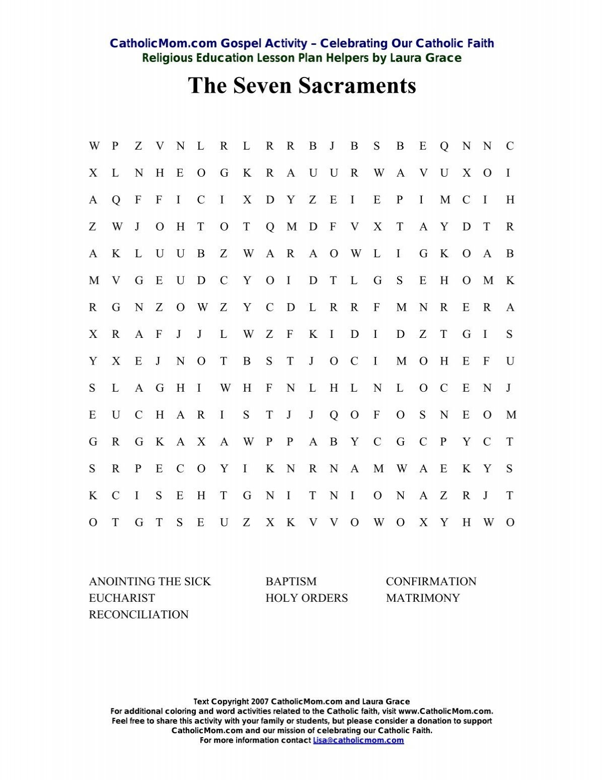Seven Sacraments Word Search CatholicMom