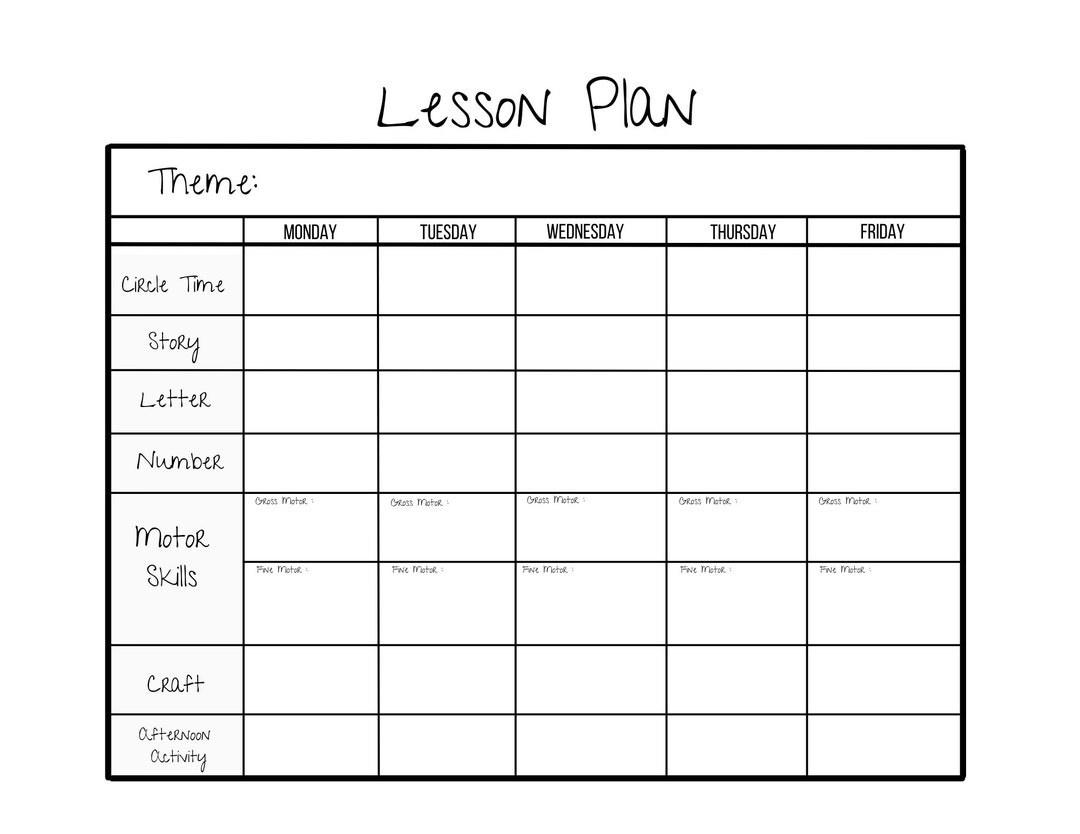 Simple Weekly Lesson Plan Template preschool prek Kindergarten daycare Homeschool instant Download pdf printable Etsy