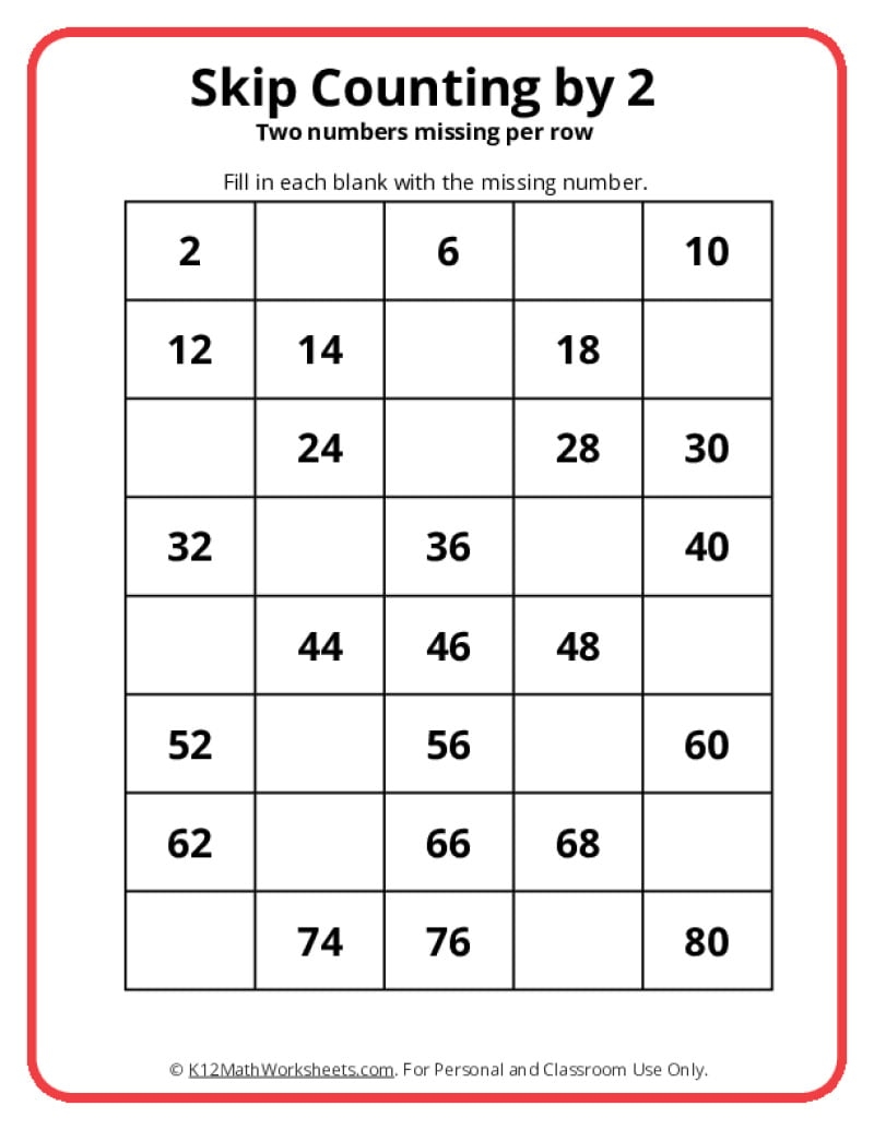 Free Printable Skip Counting Worksheets