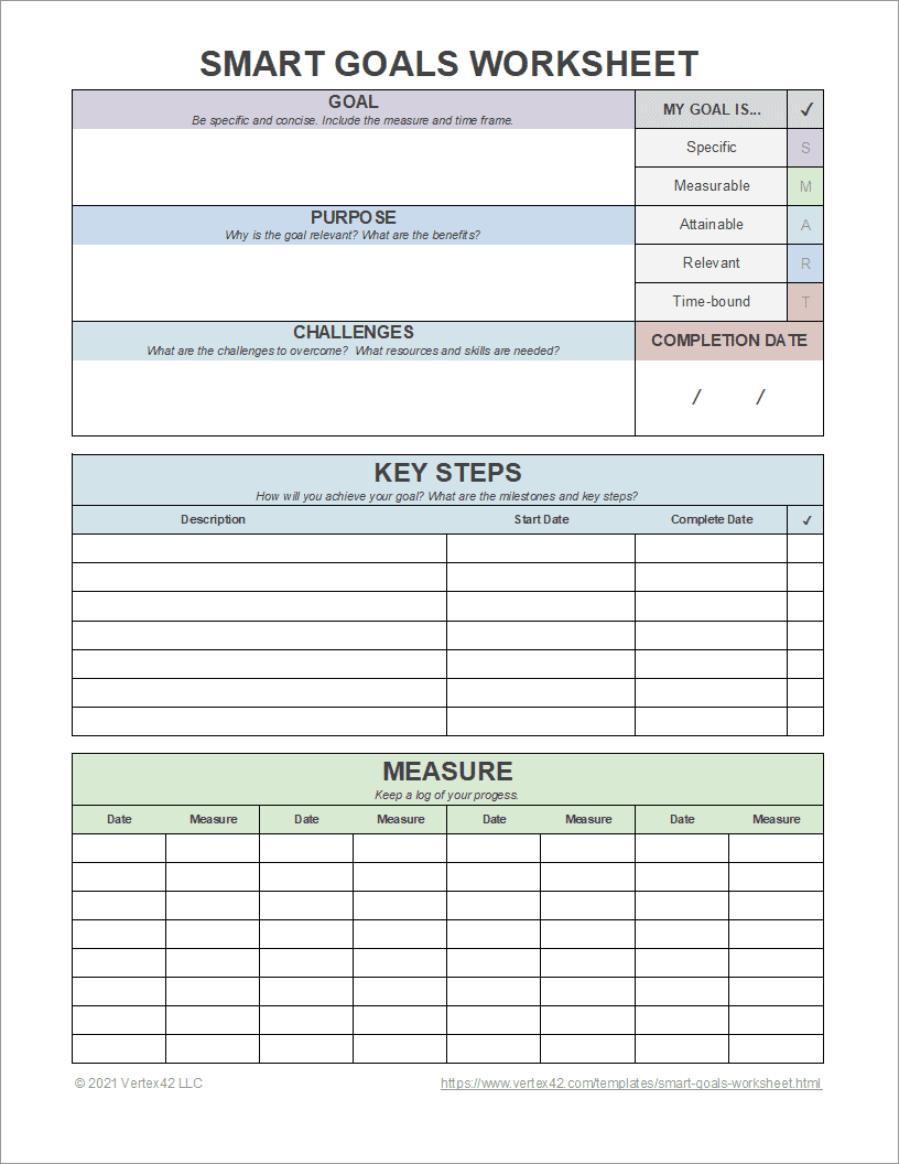 Smart Goals Printable Worksheet