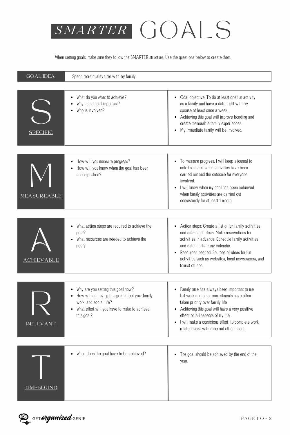 Printable Smart Goals Worksheet