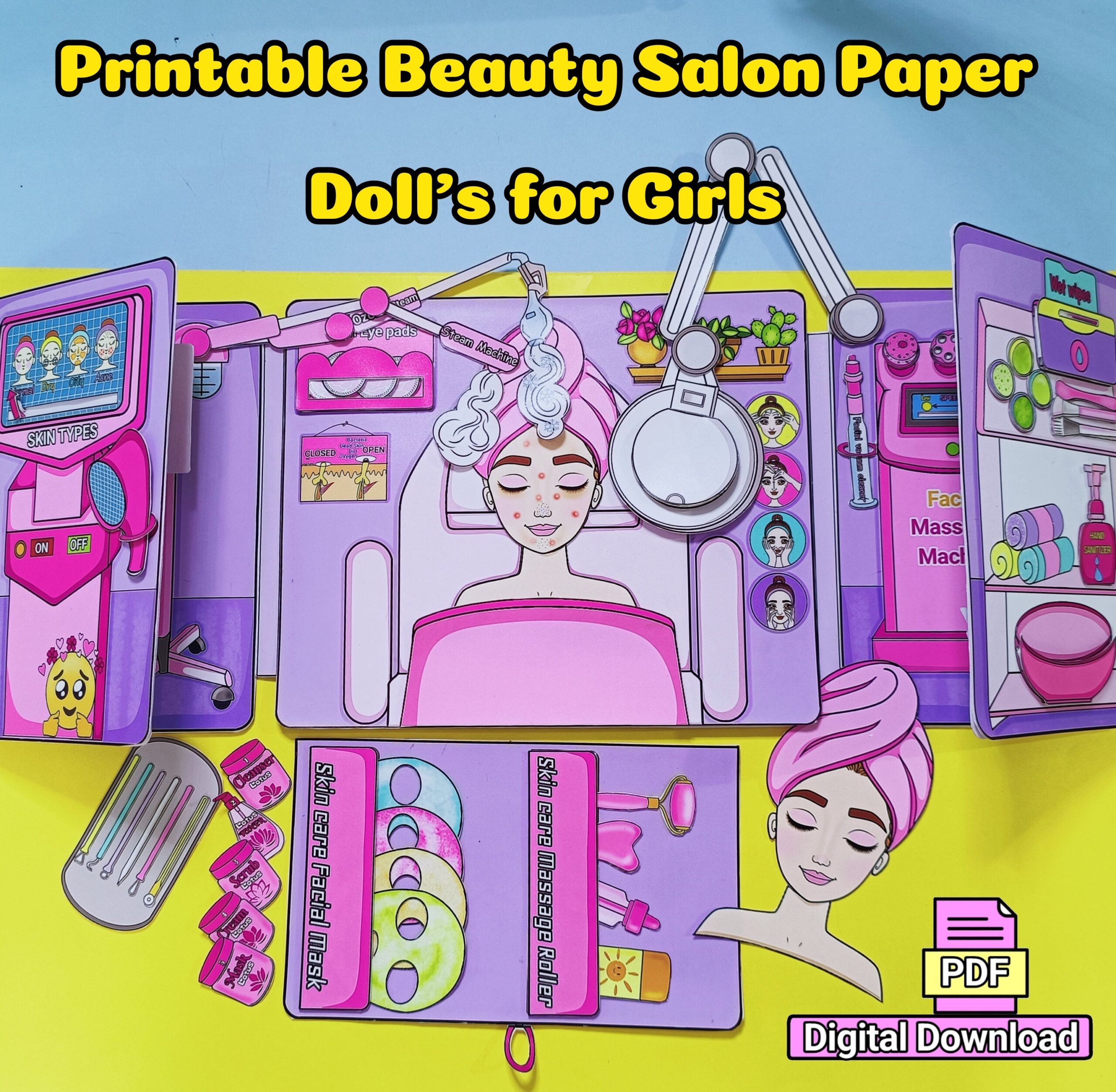 Spa And Skin Care Paper Doll Printable Kit dijital Download Facial Beauty Salon Printable Kit Template For Creative Play Busy Book Etsy