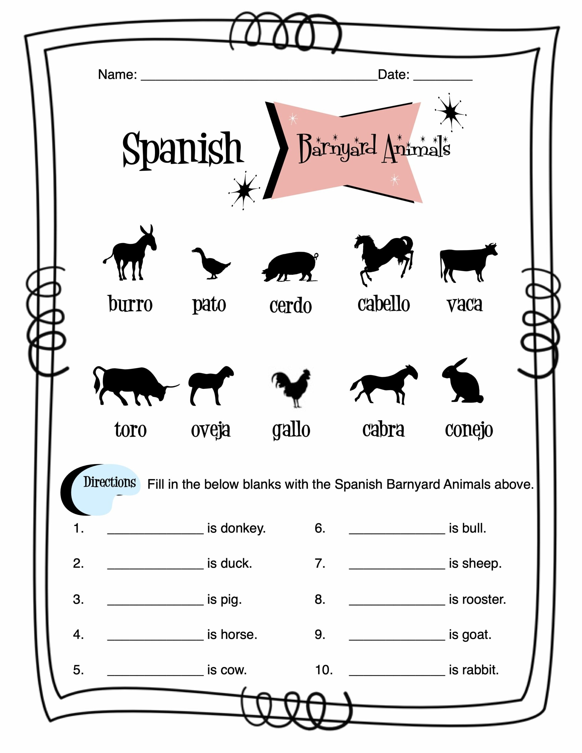 Spanish Barnyard Animals Worksheet Packet Made By Teachers