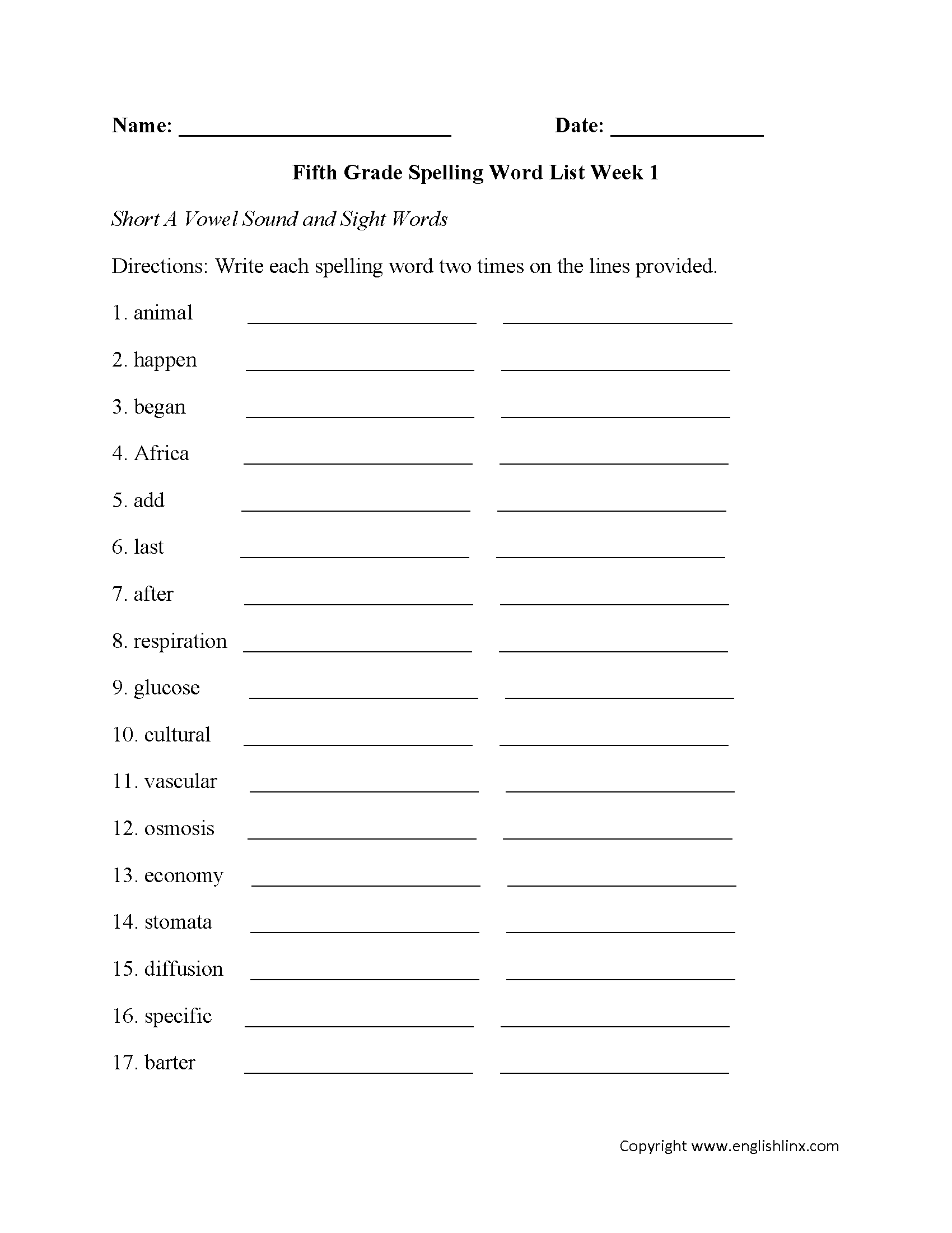 Free Printable Worksheets For 5th Grade