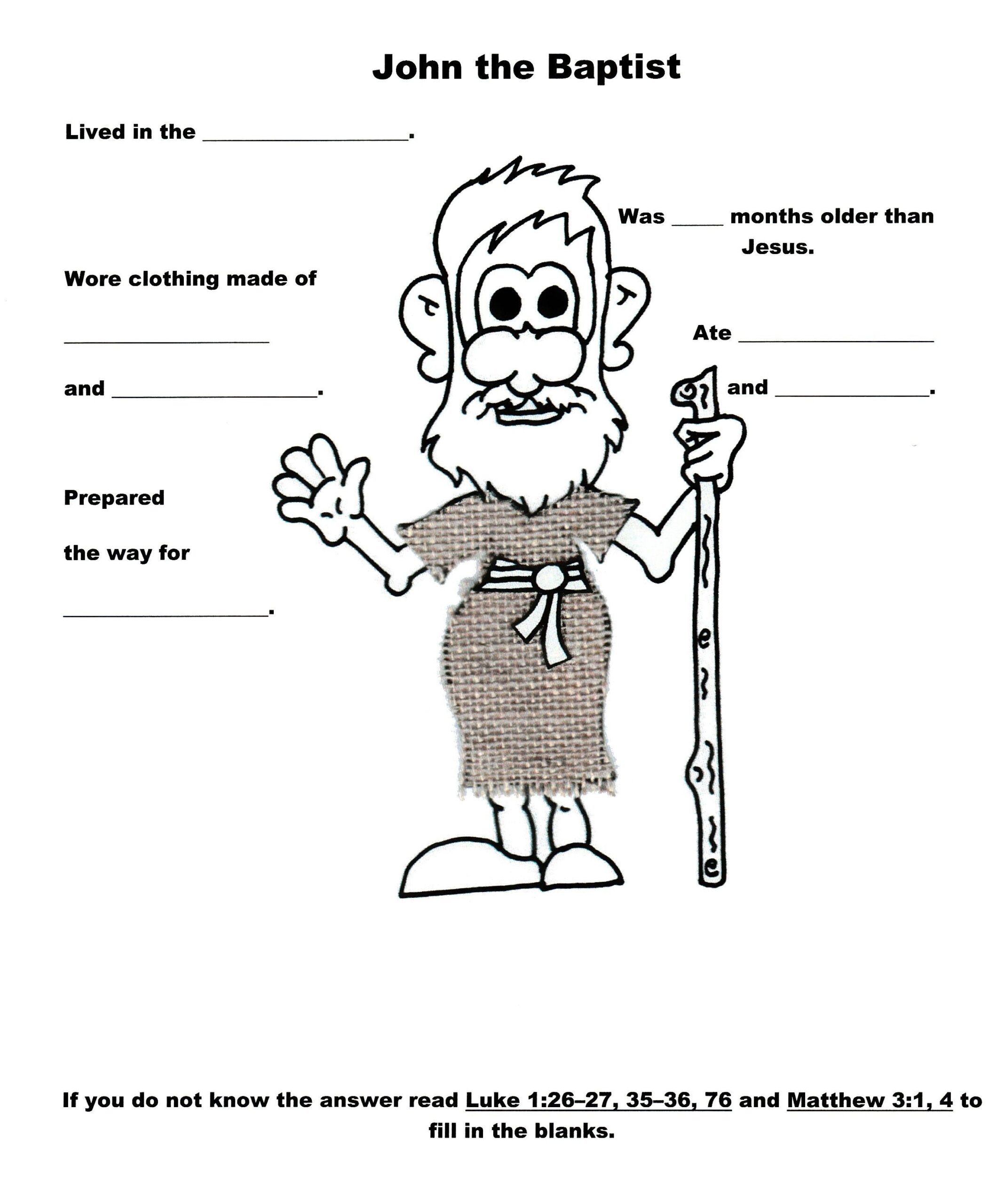 St John The Baptist Notebooking Page