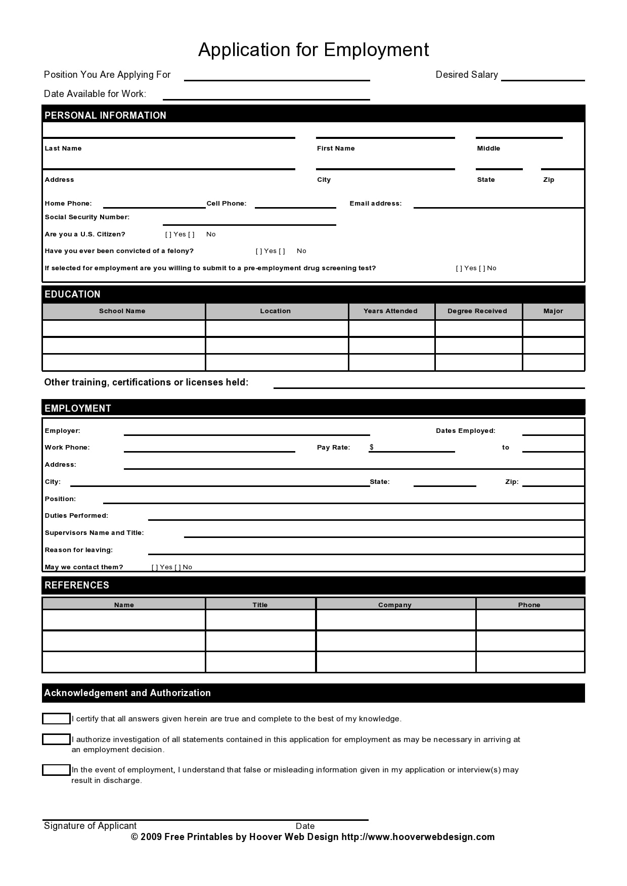 Standard Job Application Printable Printable Party Favors