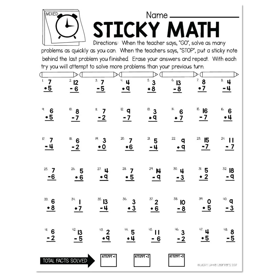 sticky math a new way to use math facts worksheets in 2nd grade lucky little learners