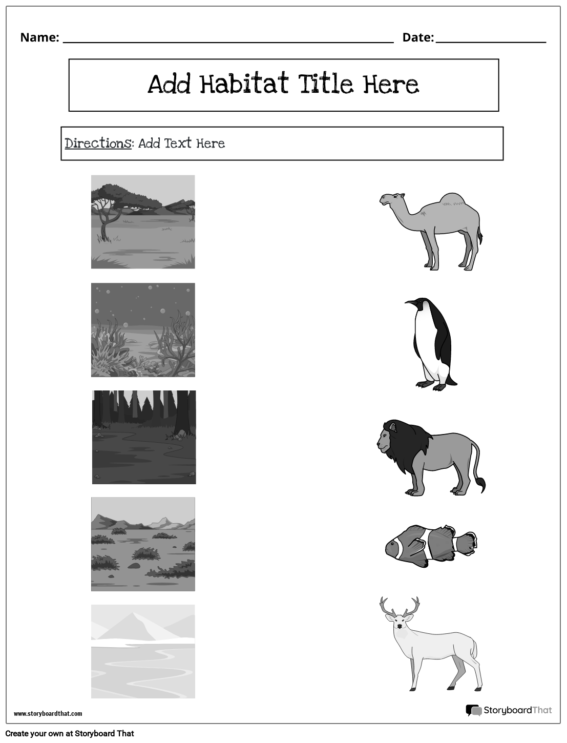 Storyboard That Free Animal Habitat Worksheets