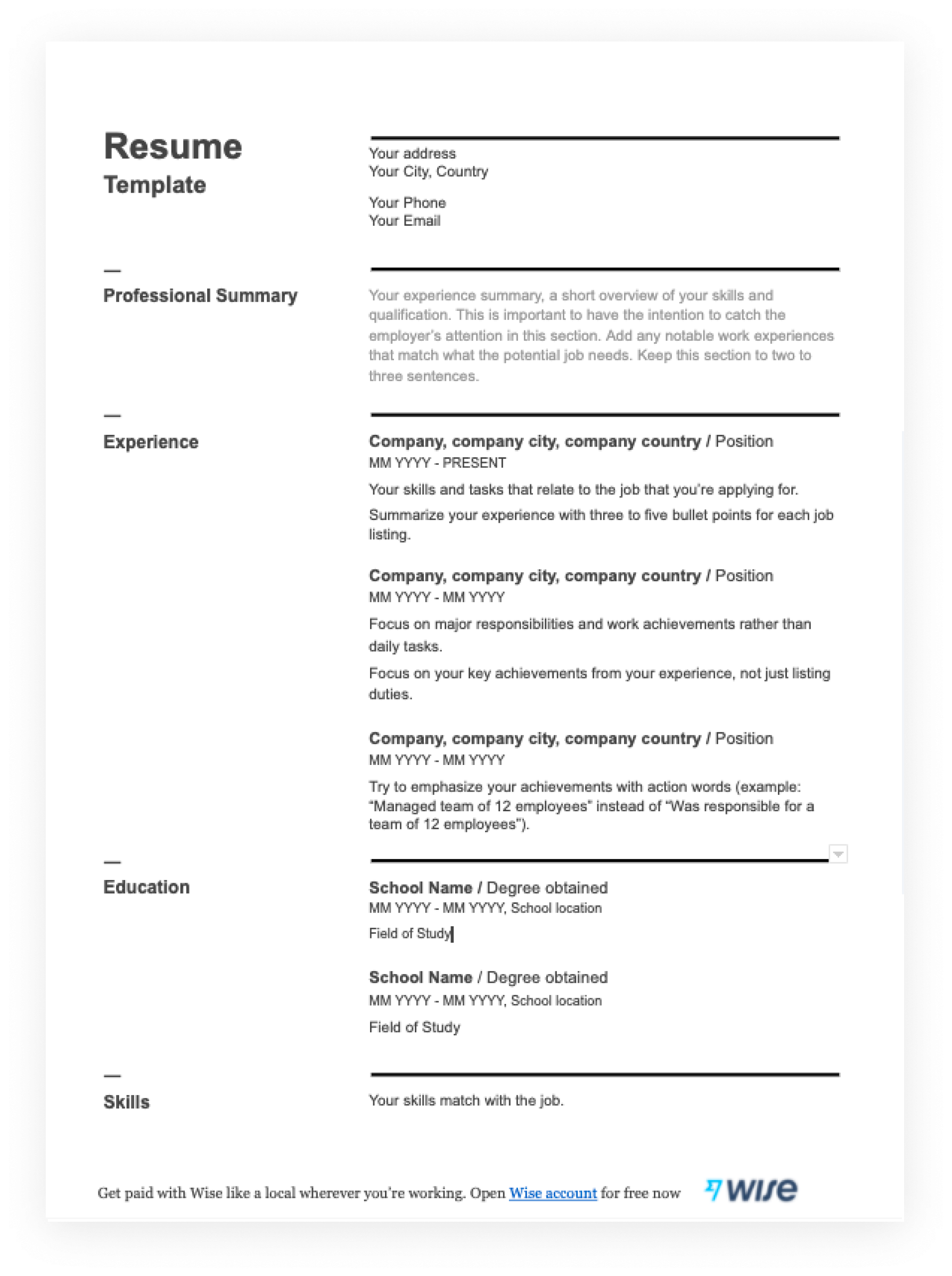 Student Resume Templates Free For Download Wise