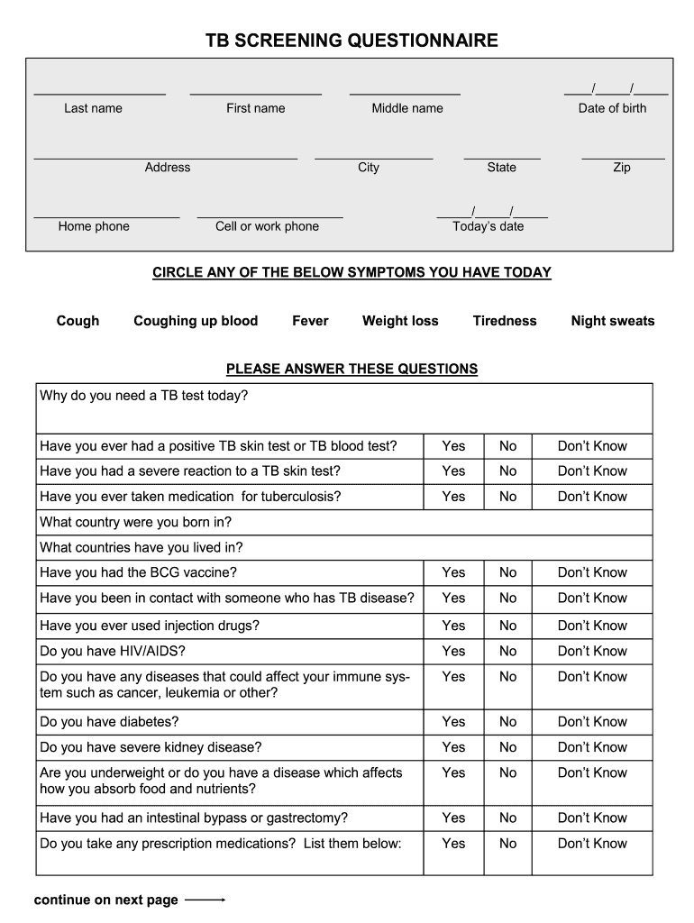 Free Printable Tb Test Form For Employment