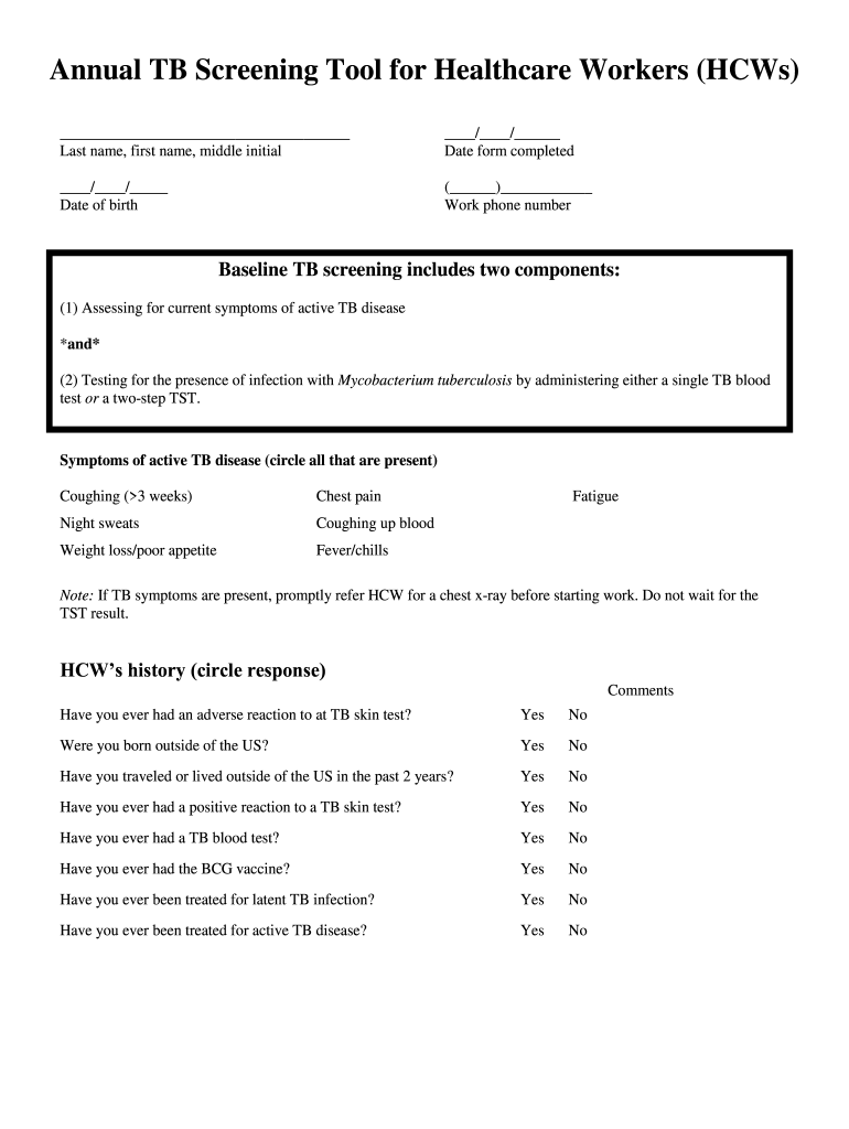 Blank Tb Test Form Printable