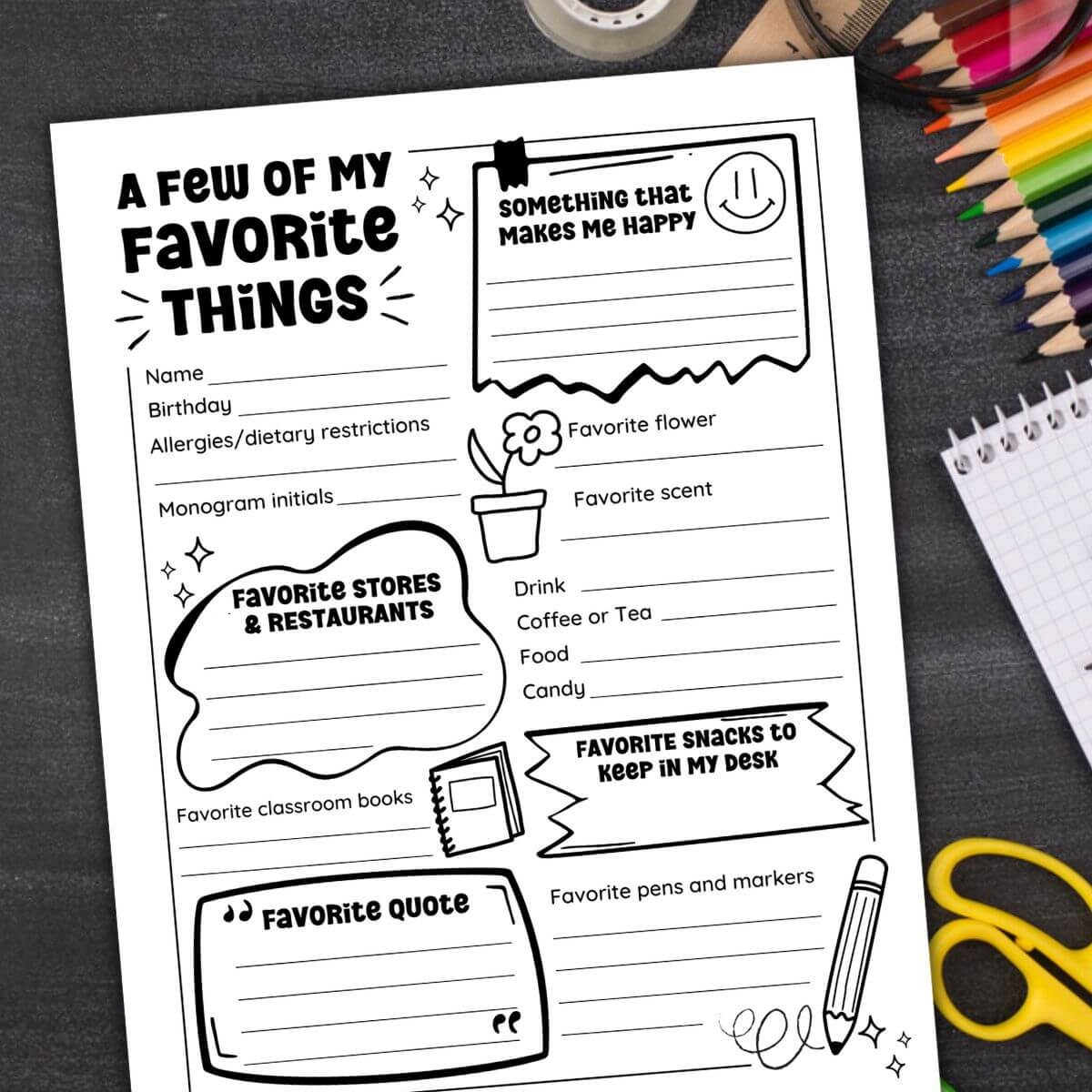 Free Printable Teacher Favorite Things Form
