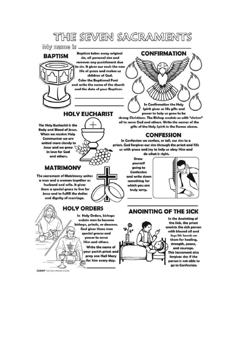 Free Printable 7 Sacraments Worksheet