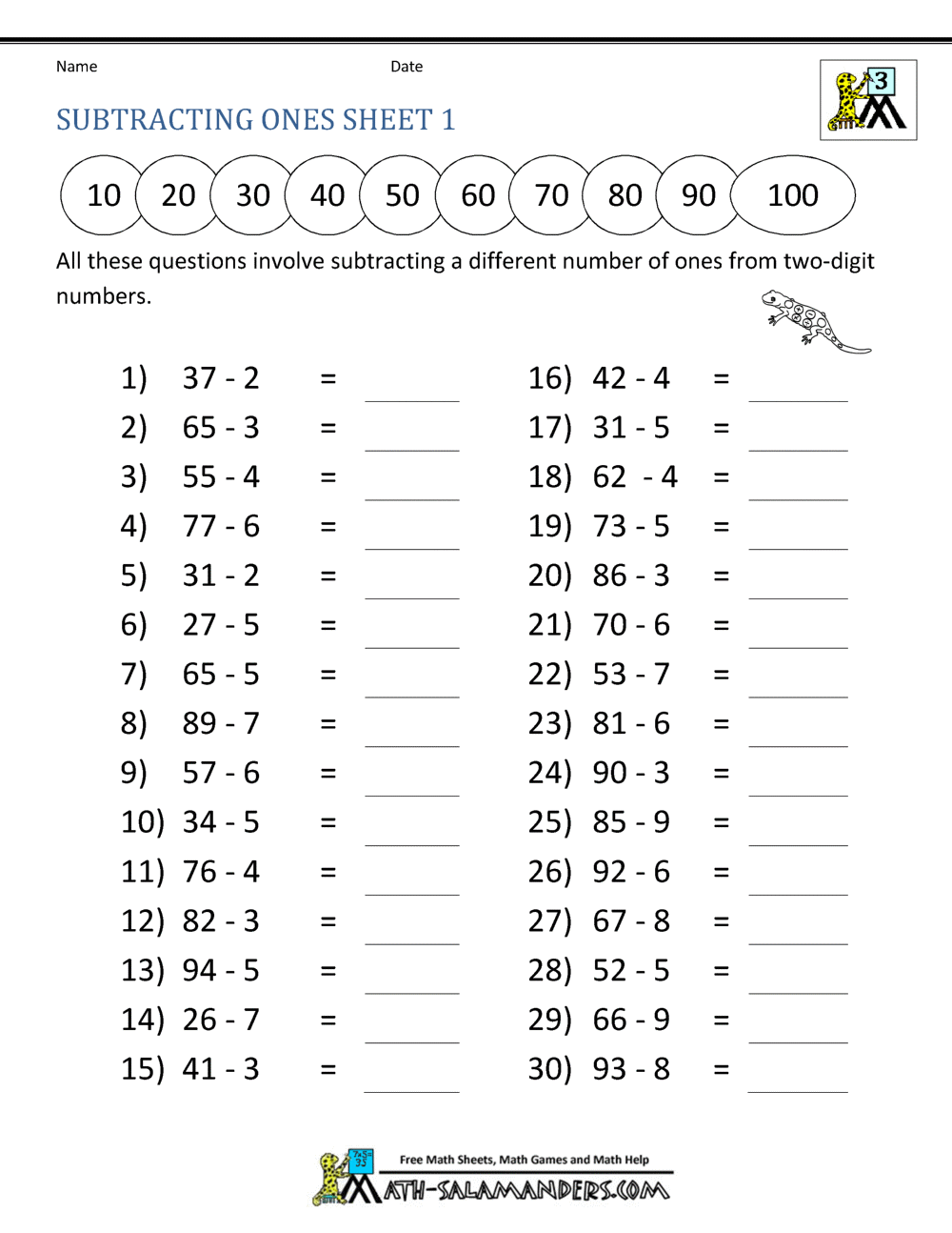 third grade subtraction worksheets