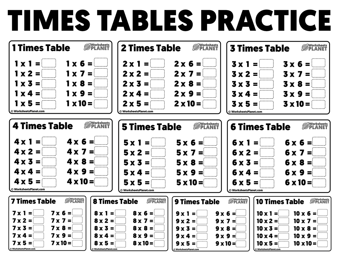 Times Tables Free Printable Worksheets