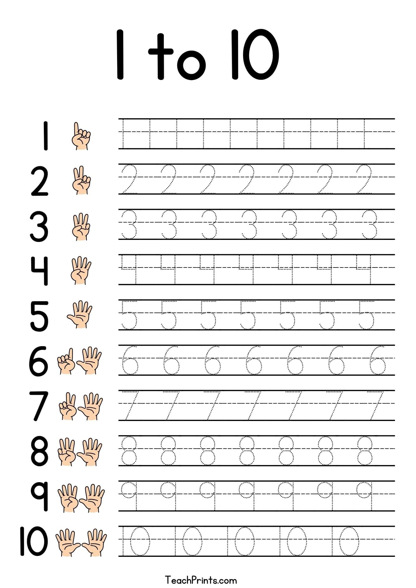 tracing numbers 1 10 worksheets free printable pdfs teach prints