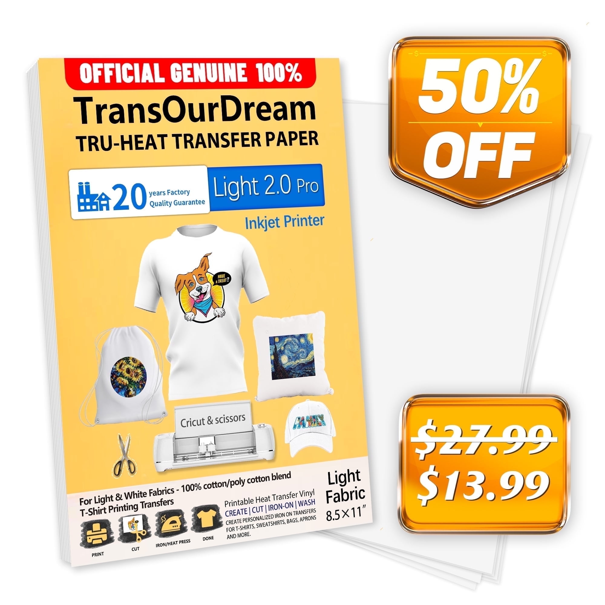 TransOurDream Light T Shirt Transfer Paper 8 5x11 15 Sheets Inkjet Printable HTV For Fabrics Walmart
