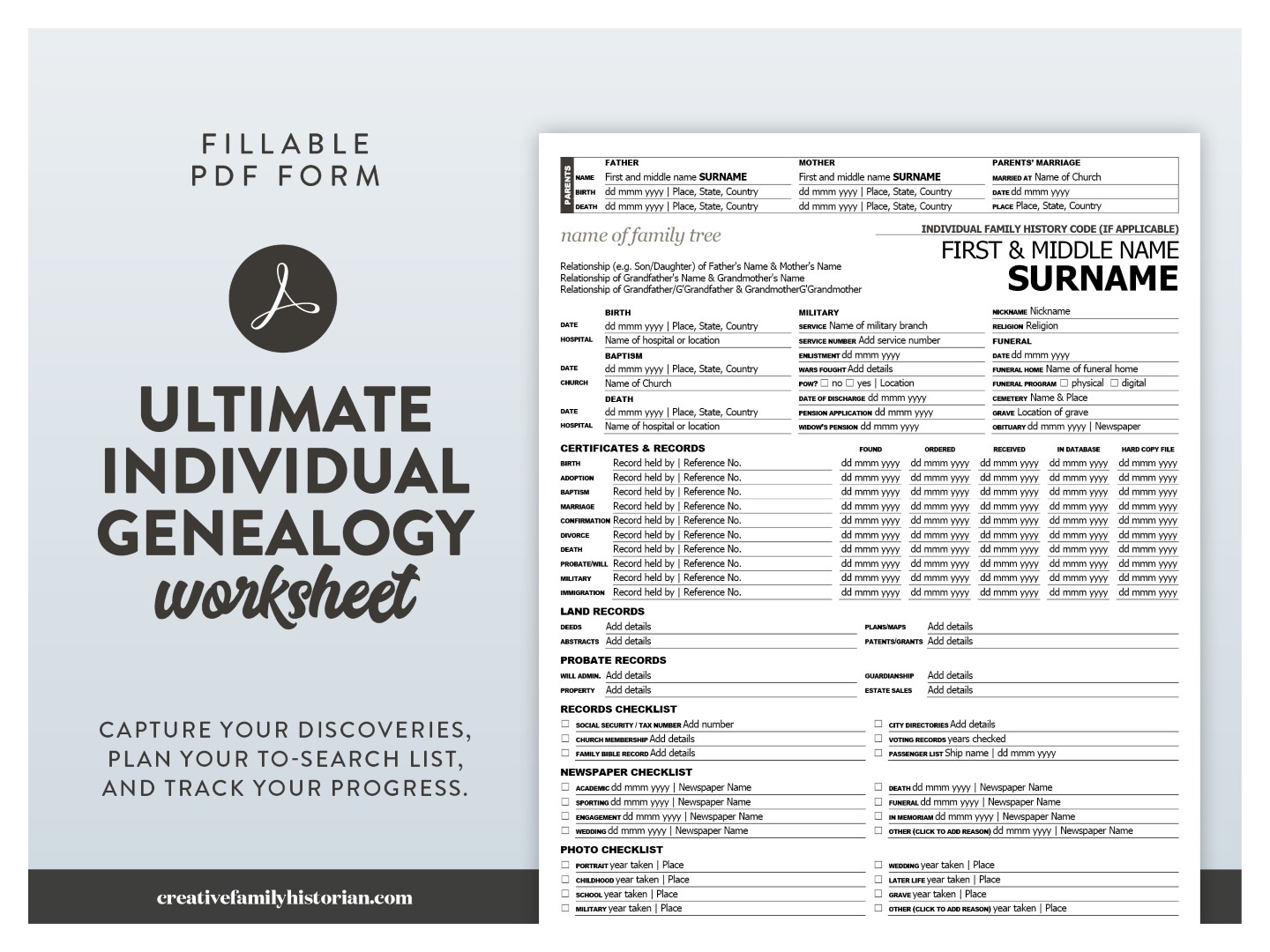 Printable Genealogy Forms Individual Worksheet