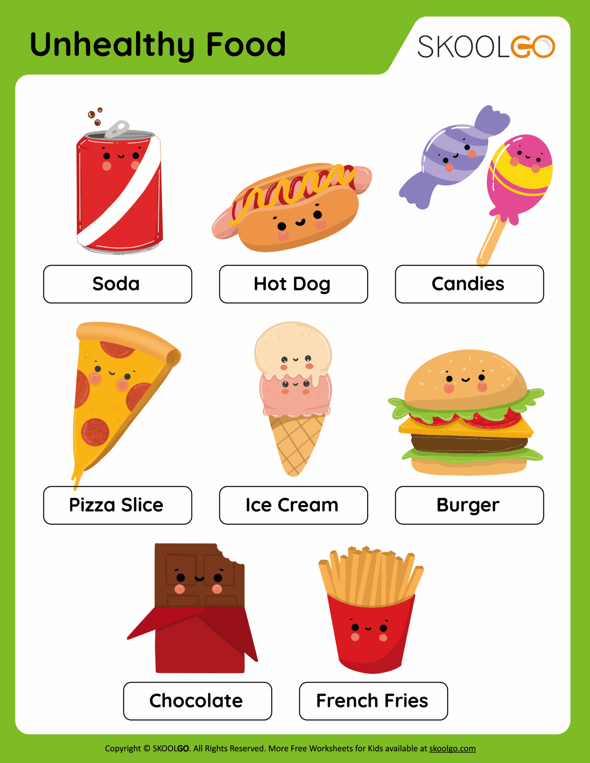 Unhealthy Food Free Worksheet For Kids SKOOLGO