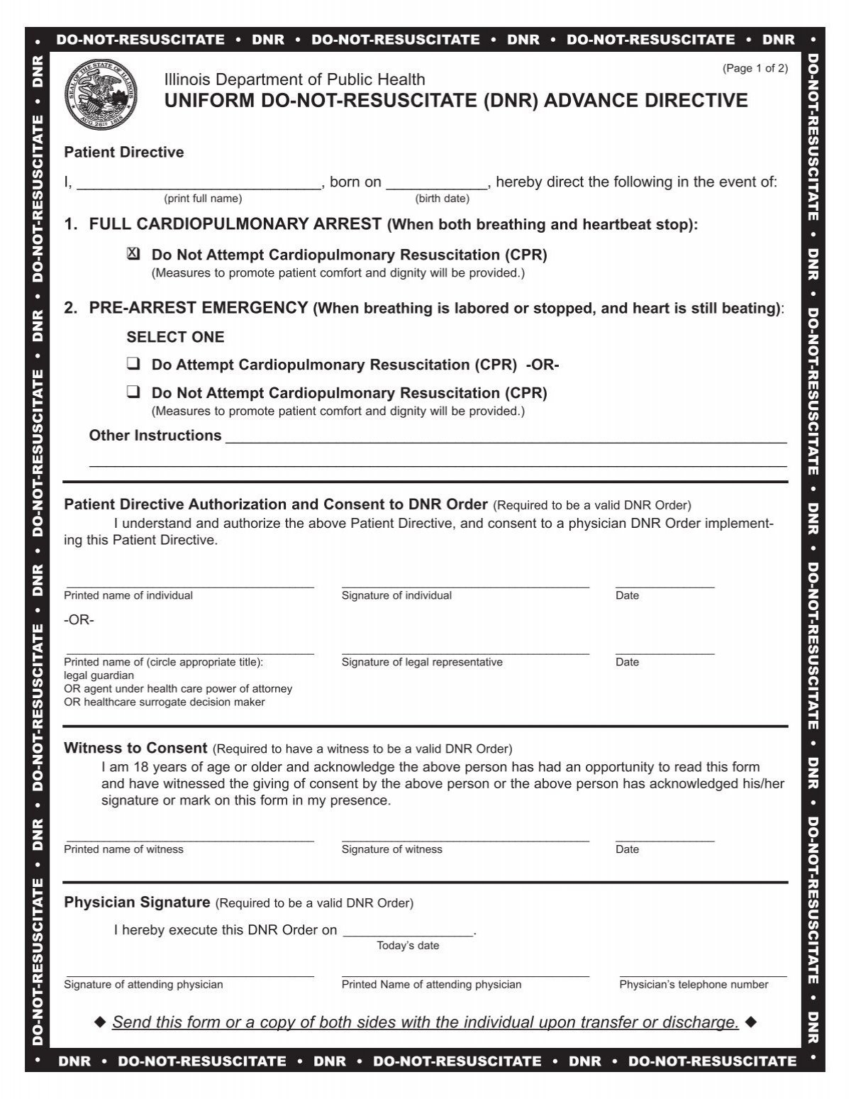 UNIFORM DO NOT RESUSCITATE DNR ADVANCE DIRECTIVE