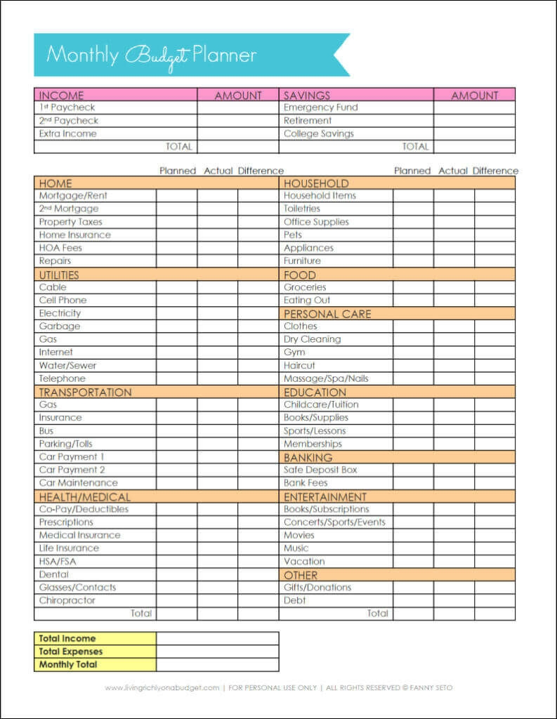 Budgeting Worksheets Printable