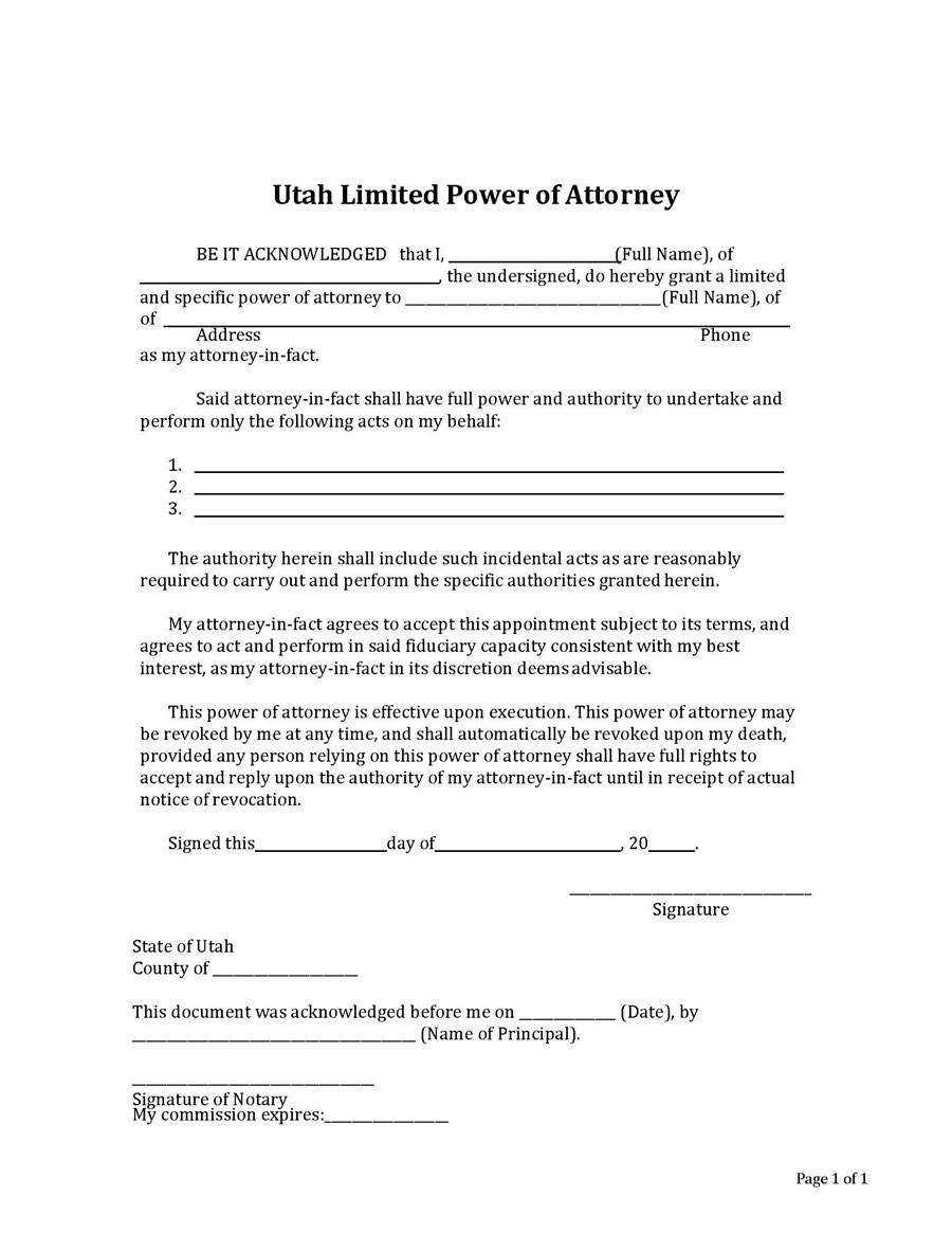 Utah Durable Statutory Power Of Attorney Forms PDF Word 