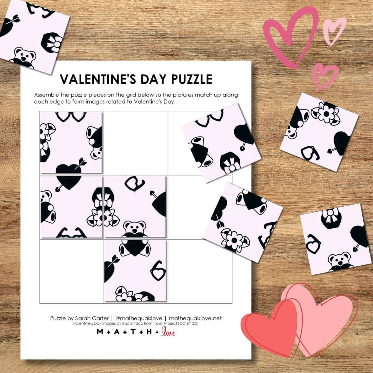 Valentine s Day Square Matching Puzzle Math Love