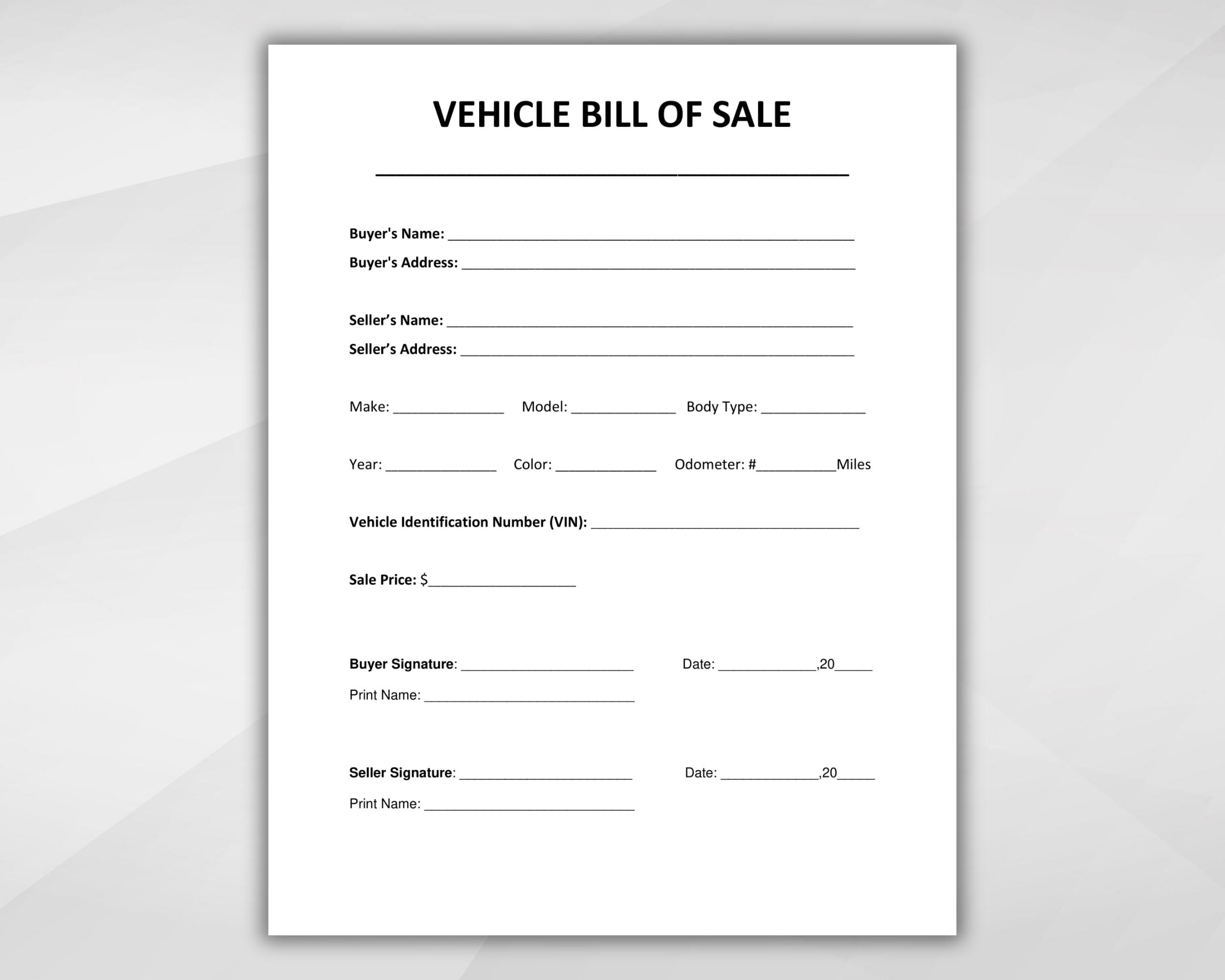 Vehicle Bill Of Sale Printable Motor Vehicle Sale Contract Vehicle Bill Of Sale Template Editable Google Docs WORD PDF Instant Download Etsy