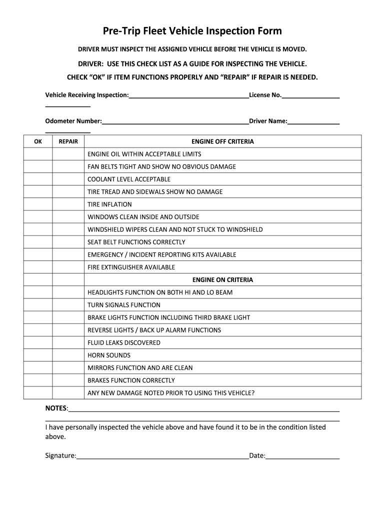 Vehicle Inspection Sheet Fill Online Printable Fillable Blank PdfFiller