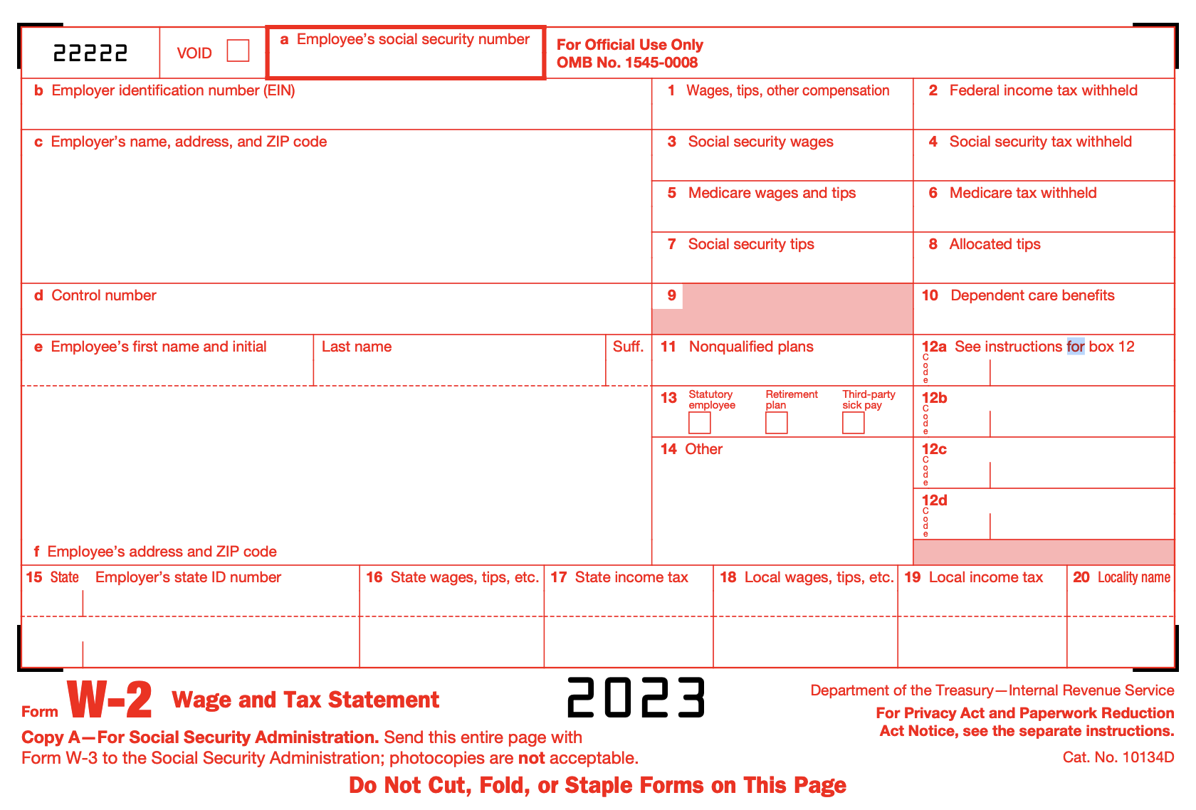 W2 Printable Form