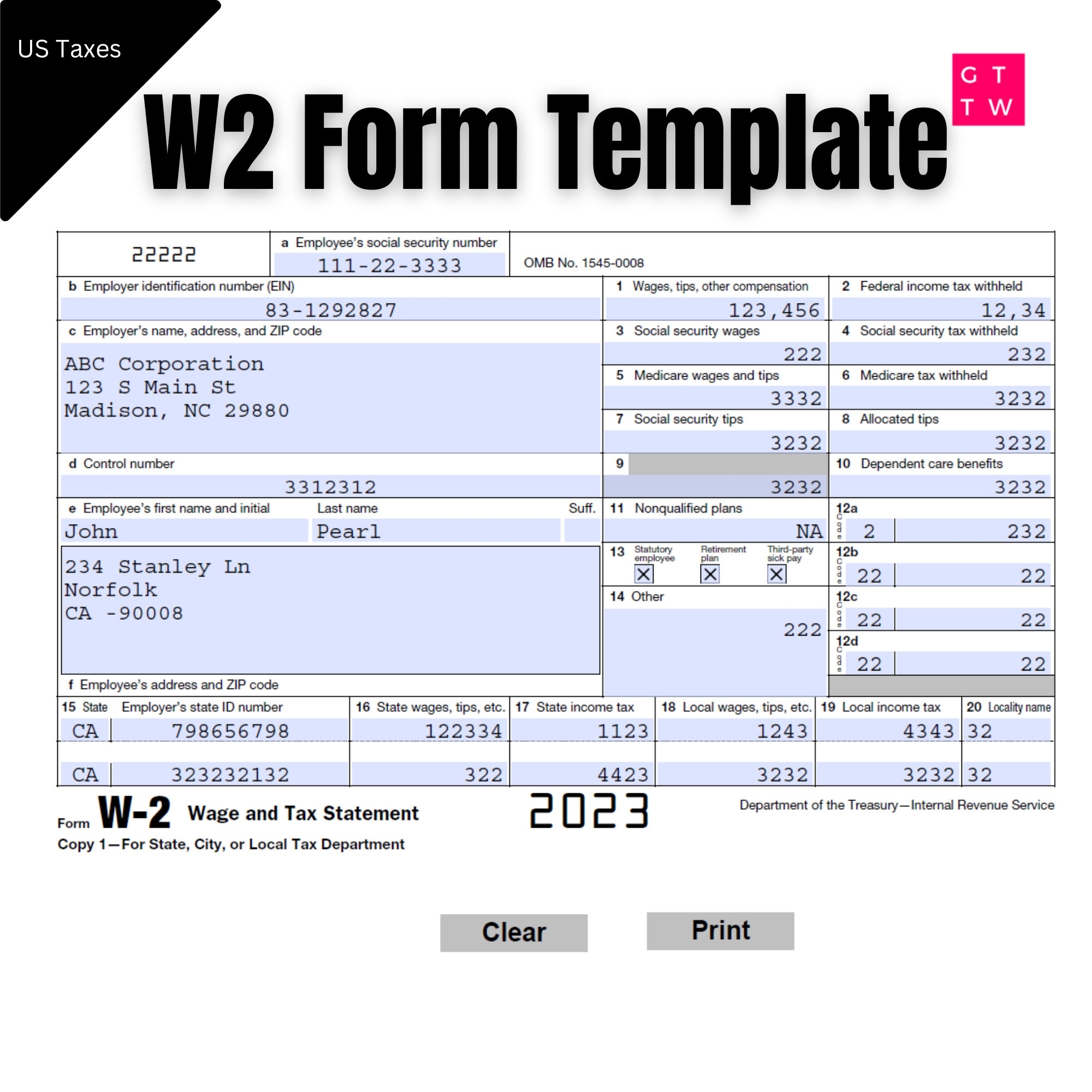 W2 Form Printable