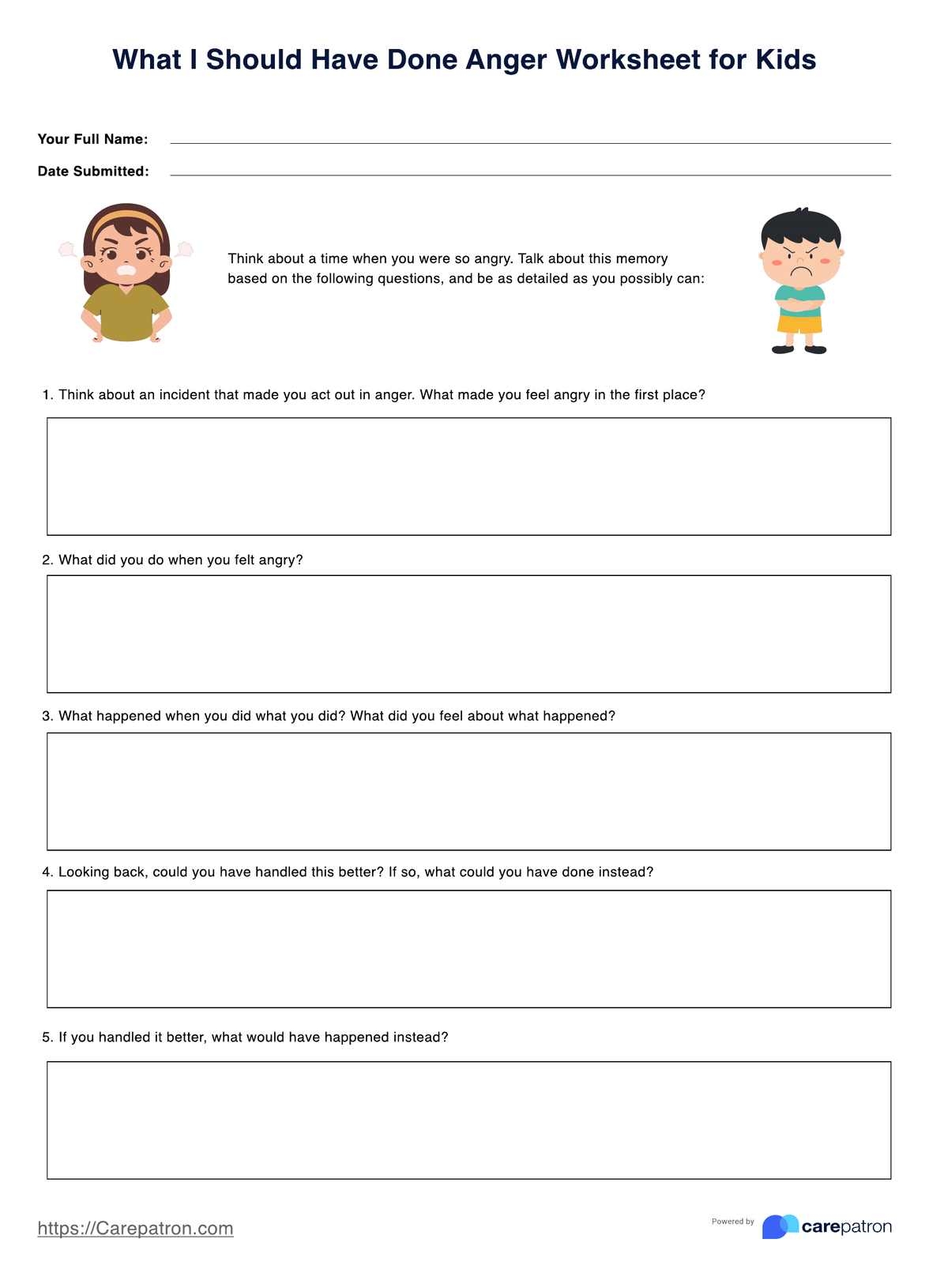 What I Should Have Done Anger Worksheet For Kids Example Free PDF Download