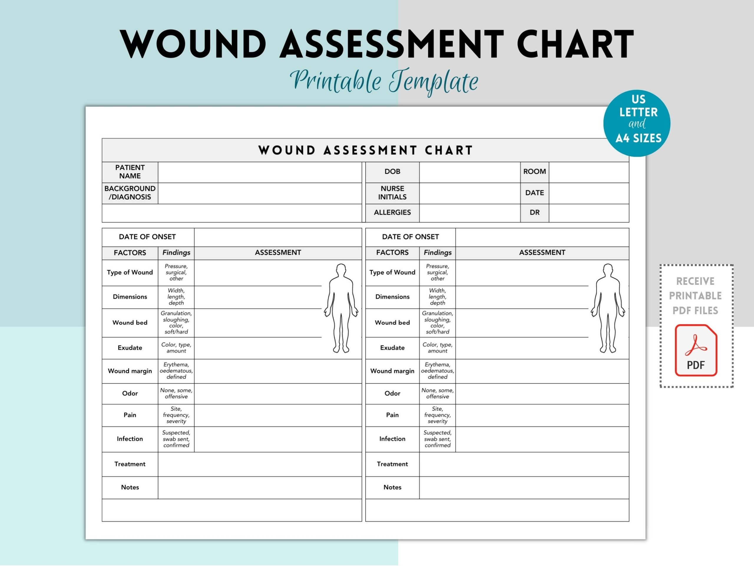 Wound Assessment Chart Wound Management Chart For Nurses Wound Chart For Carer Patient Assessment Skin Assessment Nursing Student Guide Etsy